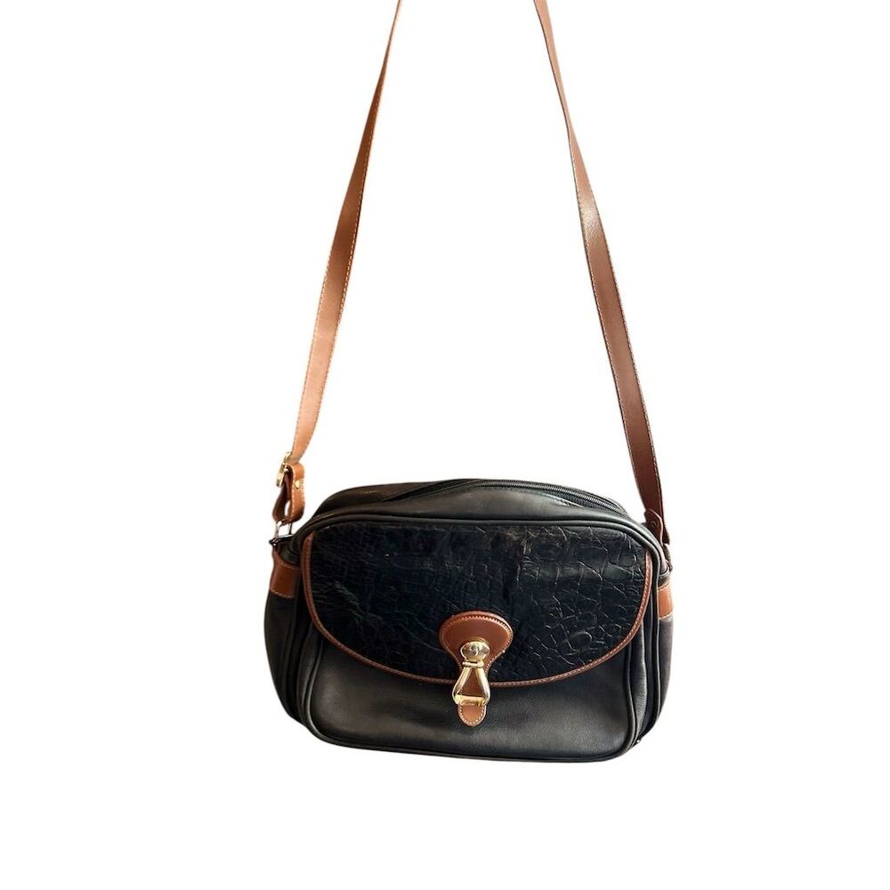 Vintage Peruzzi Black‎ & Brown calfskin Crossbody Handbag Women's Bag